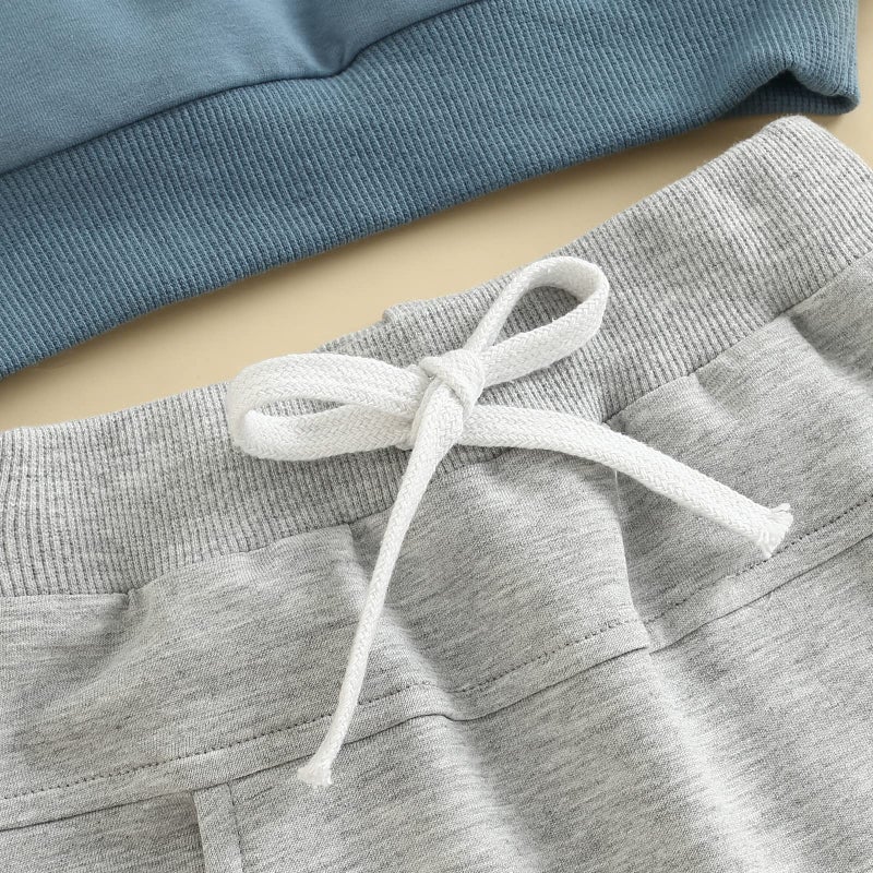BeQeuewll Baby Boy Clothes Outfits 2pcs Letter Print Crewneck Sweatshirt Pants Sweatsuit Little Boy Clothing(Bubs Blue, 12-18 Months) - Image 5