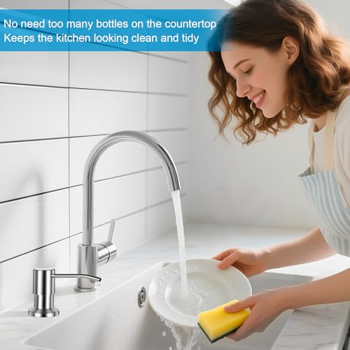 Cejiuga Soap Dispenser for Kitchen Sink, Upgrade Built in Sink Soap Dispenser Brushed Nickel, Countertop Sink Soap Dispenser Pump with 47" Extension Tube kit, No Need More Refills - Image 2
