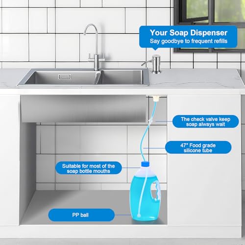 Cejiuga Soap Dispenser for Kitchen Sink, Upgrade Built in Sink Soap Dispenser Brushed Nickel, Countertop Sink Soap Dispenser Pump with 47" Extension Tube kit, No Need More Refills - Image 4