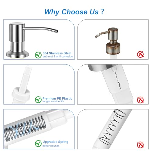 Cejiuga Soap Dispenser for Kitchen Sink, Upgrade Built in Sink Soap Dispenser Brushed Nickel, Countertop Sink Soap Dispenser Pump with 47" Extension Tube kit, No Need More Refills - Image 3