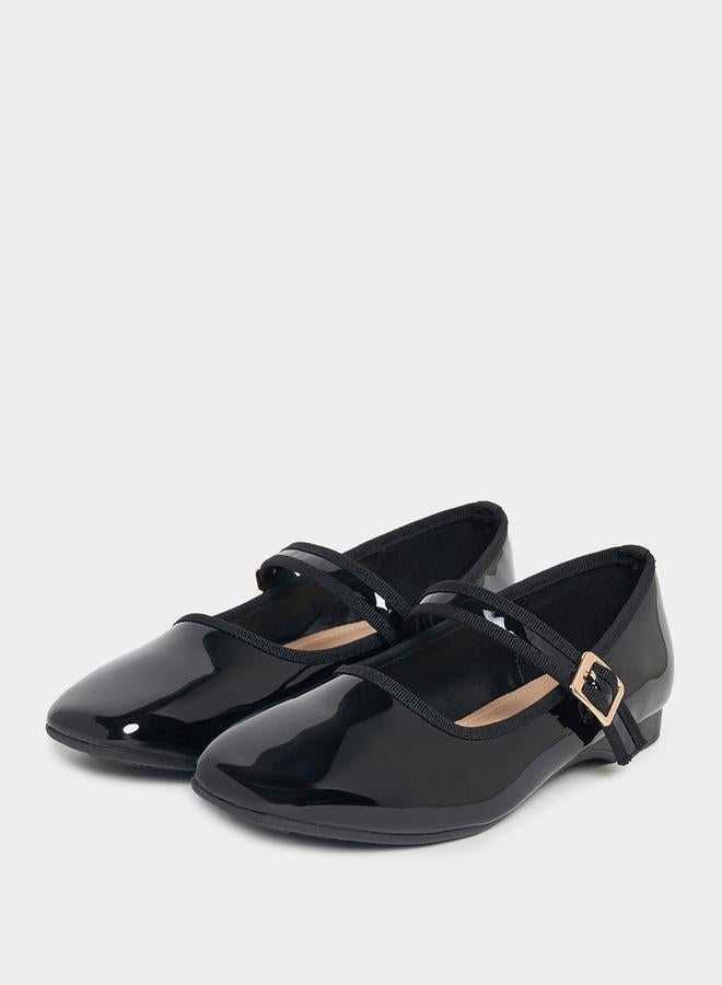 Styli Patent Ballerina Shoes with Buckle Strap - Image 2