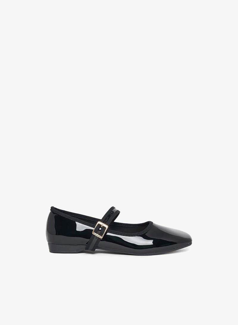 Styli Patent Ballerina Shoes with Buckle Strap - Image 1