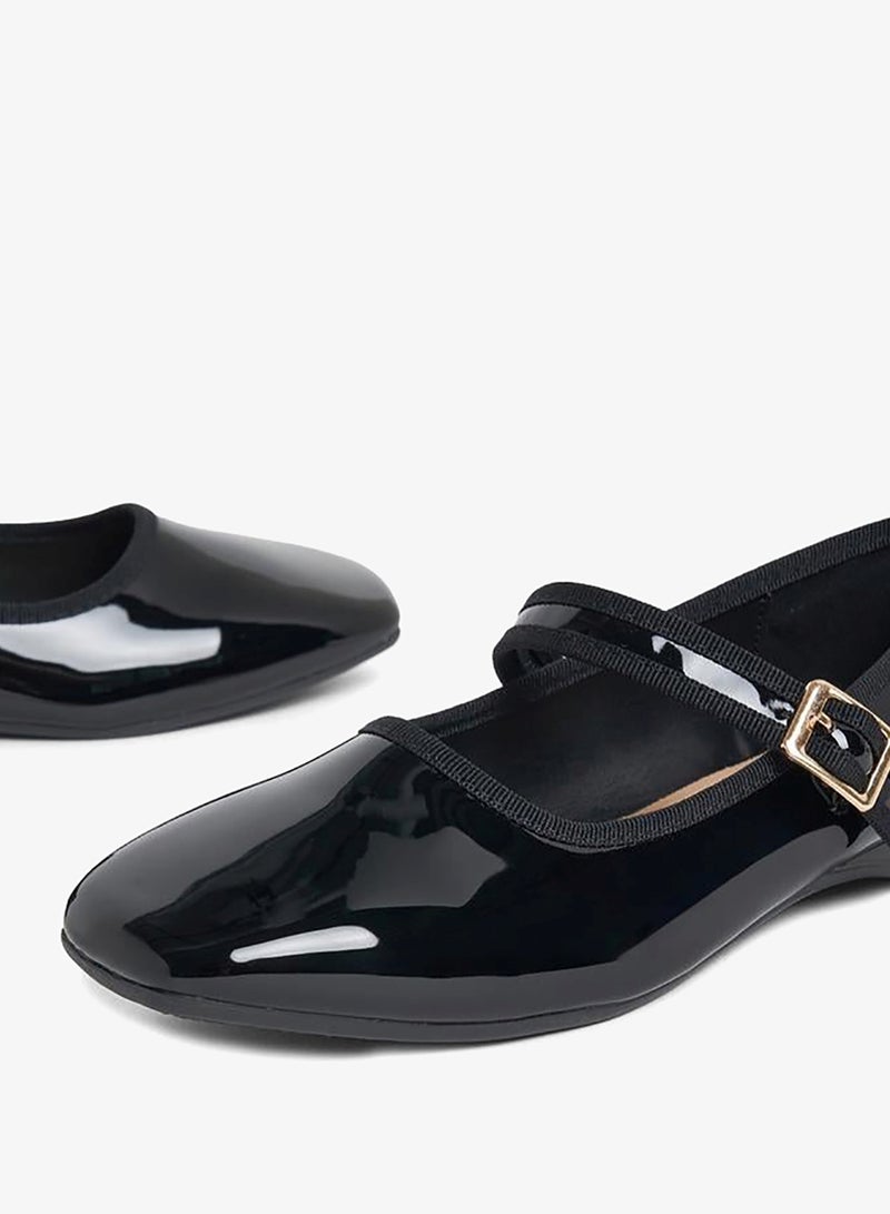 Styli Patent Ballerina Shoes with Buckle Strap - Image 3