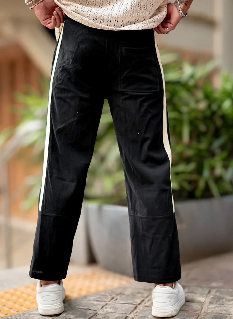 Maniac Maniac Mens ColorBlock Black, Half White Tape Corduroy fabric Jogger