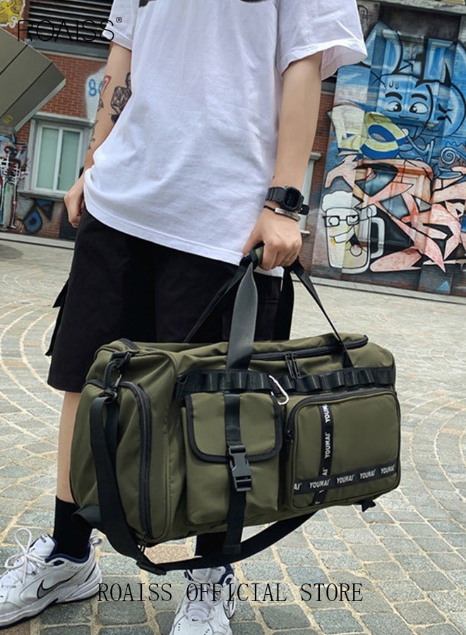 Large-Capacity Travel Bag Men's Short-Distance Luggage Backpack College Students Boarding Backpack Dry and Wet Separation Fitness Bag Green Portable