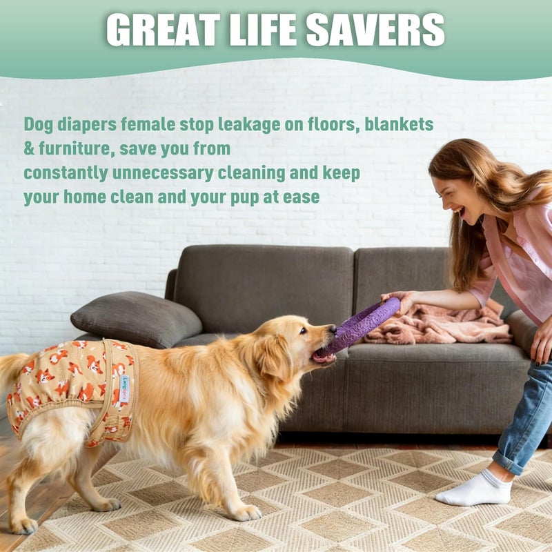 Langsprit Female Dog Diapers for Doggie Puppy,Reusable Dog Period Diapers Female for Heat Peeing,Small Medium Large Doggy Diaper Washable,Dogs Pants 5 Pack, Duck, XX-Large - Image 4