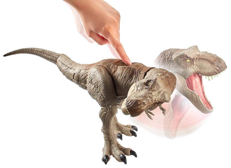 Jurassic World Bite 'n Fight Tyrannosaurus Rex in Larger Size with Realistic Sculpting, Articulation and Dual-Button Activation for Tail Strike and Head Strikes, Ages 4 and Older - Image 5