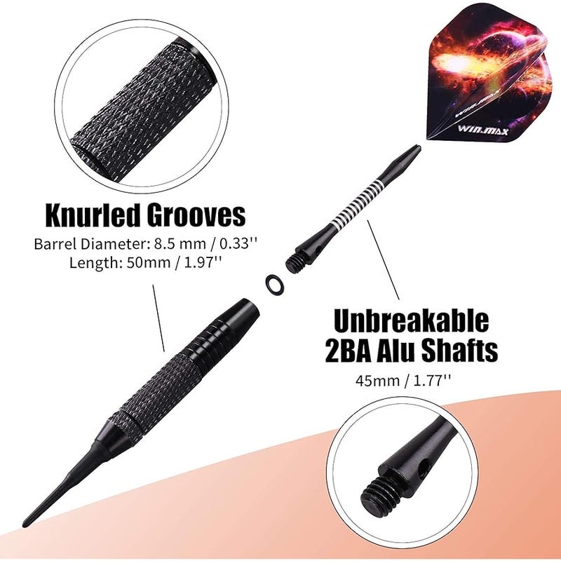 وين ماكس وين.ماكس مجموعة رمي السهام بطرف بلاستيكي - 12 قطعة بوزن 18 غرام مع 100 طرف اضافي للسهام و12 واقي طيران ومفتاح عدة للوحة رمي السهام الالكترونية - Image 4