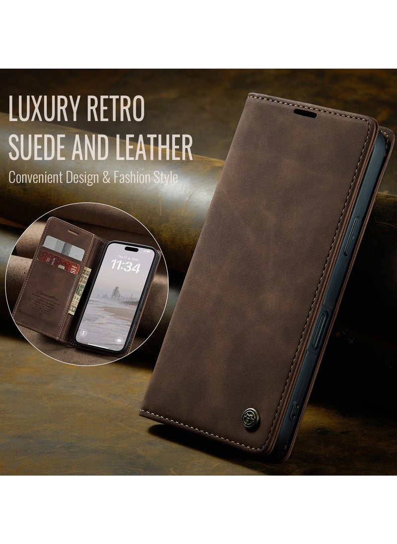 ICARLUS For iPhone 16 Pro Max Case Card Holder Stand Leather Phone Cover - Brown  - Image 3