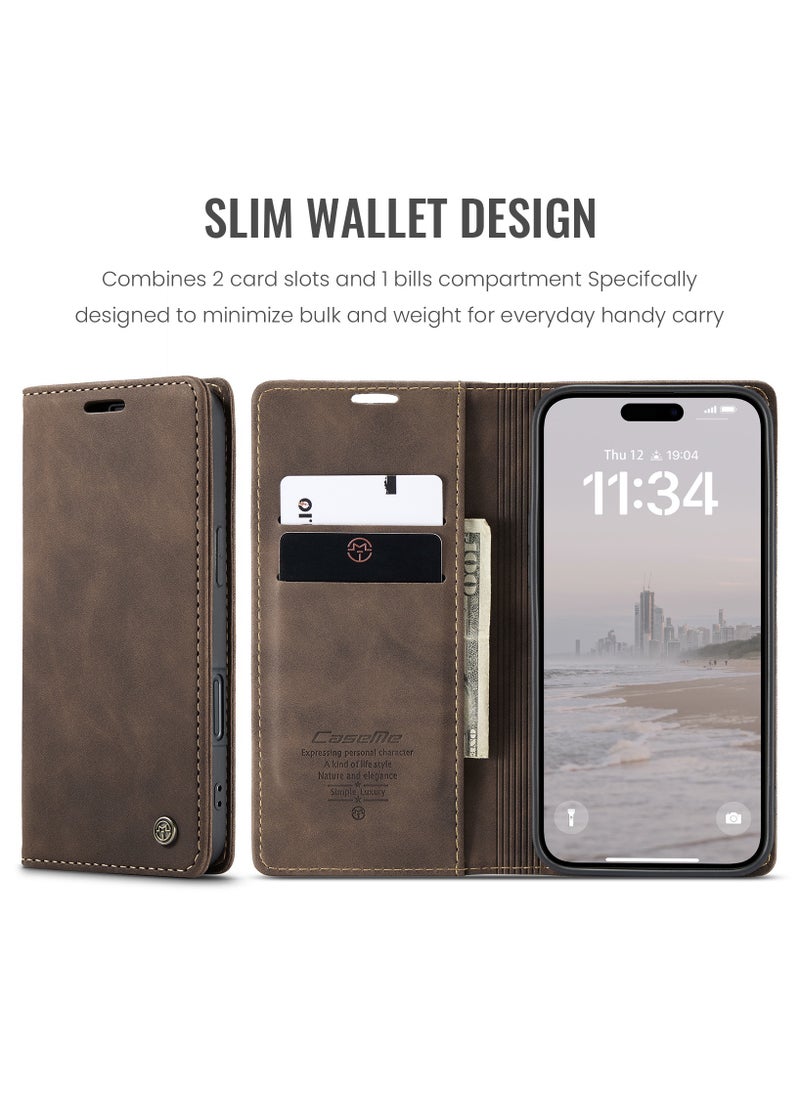 ICARLUS For iPhone 16 Pro Max Case Card Holder Stand Leather Phone Cover - Brown  - Image 4