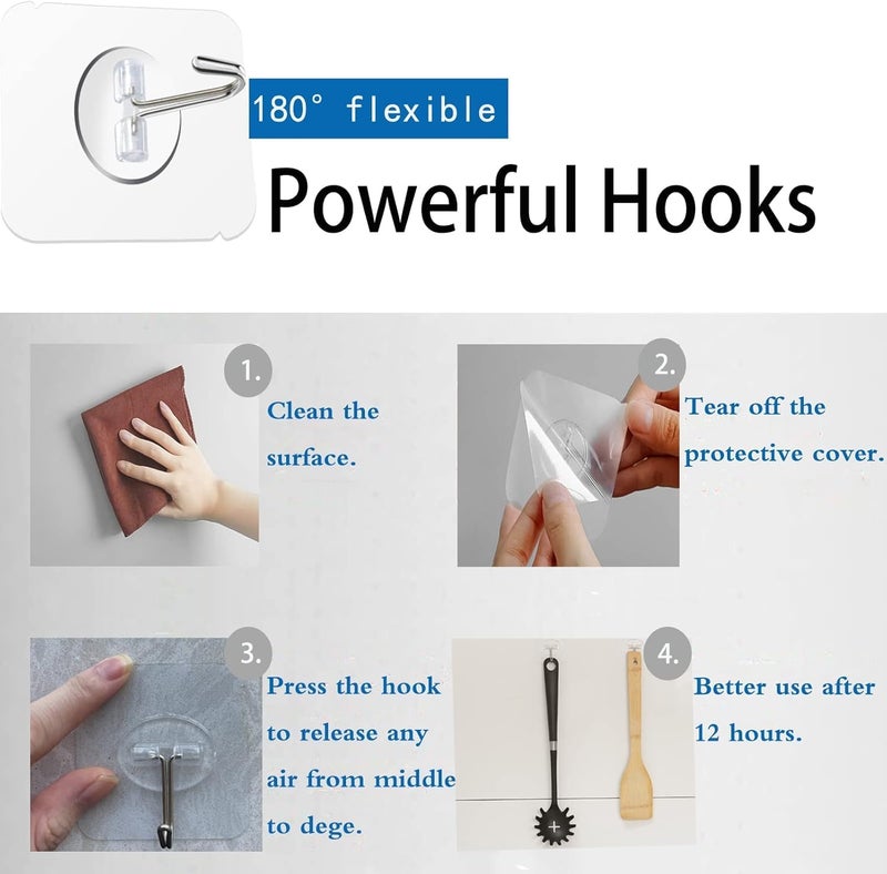 KAKAMINA Adhesive Hooks 40 Pack 22lb(Max) Adhesive Wall Hooks, Heavy Duty Self Adhesive Hooks for Kitchens, Bathroom, Office - Image 5