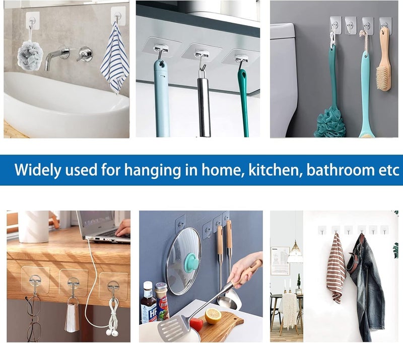 KAKAMINA Adhesive Hooks 40 Pack 22lb(Max) Adhesive Wall Hooks, Heavy Duty Self Adhesive Hooks for Kitchens, Bathroom, Office - Image 4