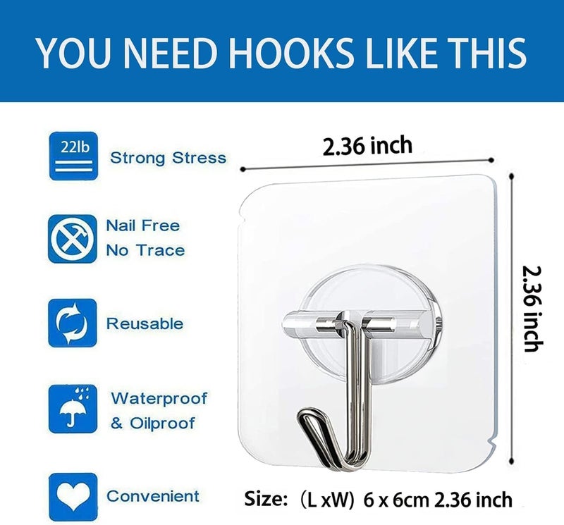 KAKAMINA Adhesive Hooks 40 Pack 22lb(Max) Adhesive Wall Hooks, Heavy Duty Self Adhesive Hooks for Kitchens, Bathroom, Office - Image 2