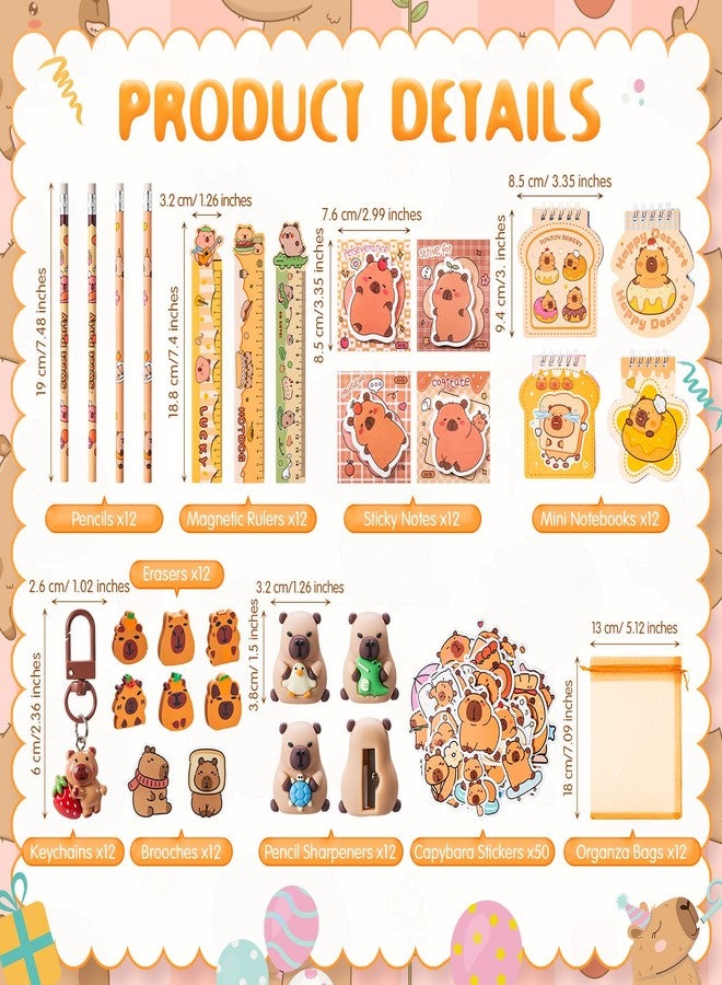 Nosiny 158 Pcs Capybara Party Favors Animal Birthday Stationery Set Include Capybara Pencil Ruler Eraser Pencil Sharpener Keychain Notebook Sticky Note Brooch Stickers for Baby Shower Reward - Image 2