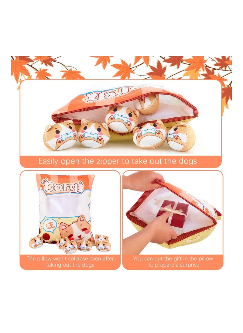 Plush Pillow Kawaii Room Decor Throw Removable Stuffed Animal Toys Fluffy Kittens Dog Creative Gifts for Teens Girls Kids Brown  - Image 5