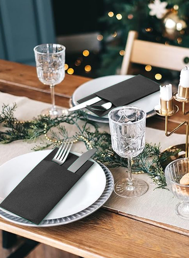 HomarKet 50-Piece Disposable Cloth Like Napkins, Built-in Flatware Pocket, Wedding Party Linen Feel Napkin, Prefolded for Silverware， - Image 2