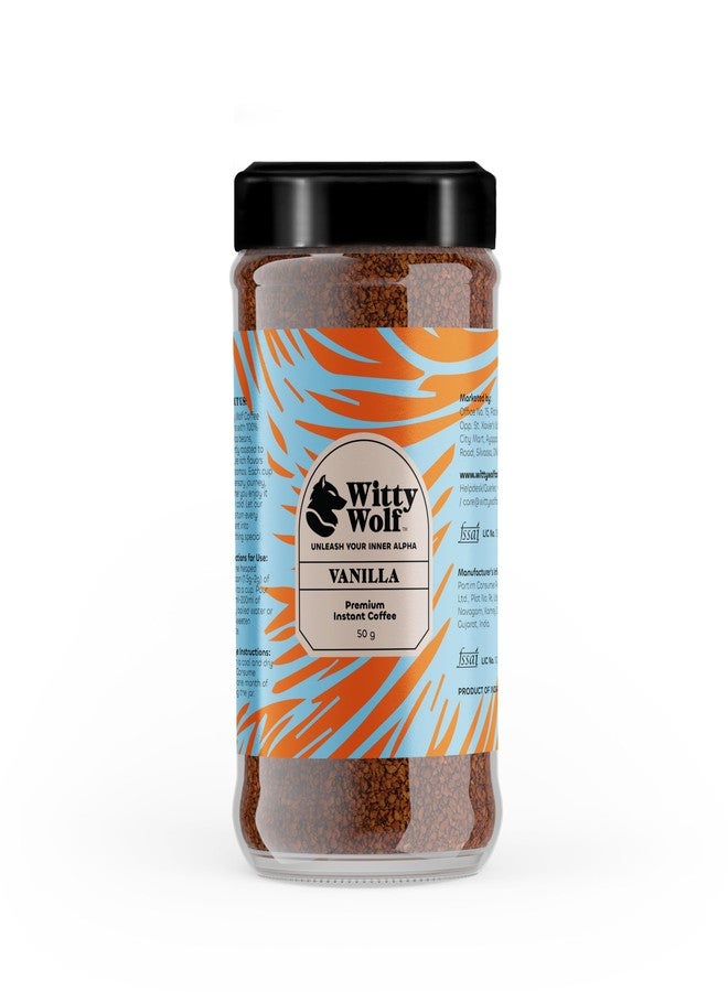 Witty Wolf Premium Vanilla Flavour Instant Coffee (50 Gm) | Instant Flavored Coffee Powder | Hot And Cold Coffee | Cappuccino, Latte & Espresso - Image 1