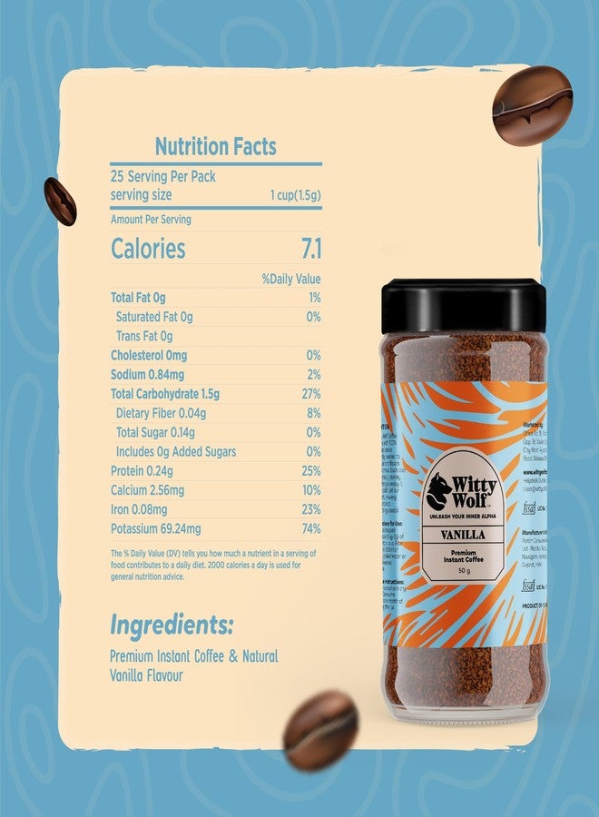 Witty Wolf Premium Vanilla Flavour Instant Coffee (50 Gm) | Instant Flavored Coffee Powder | Hot And Cold Coffee | Cappuccino, Latte & Espresso - Image 3