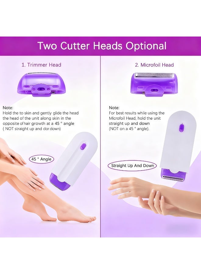 XiuWoo Electric Razor for Women,Painless Epilator,USB Rechargeable,Bikini Trimmer,Women's Shaver Cordless Wet and Dry,with 2 Pcs Heads,for Lip, Chin, Arms,face, Legs and underarms(White,US Standard) - Image 2