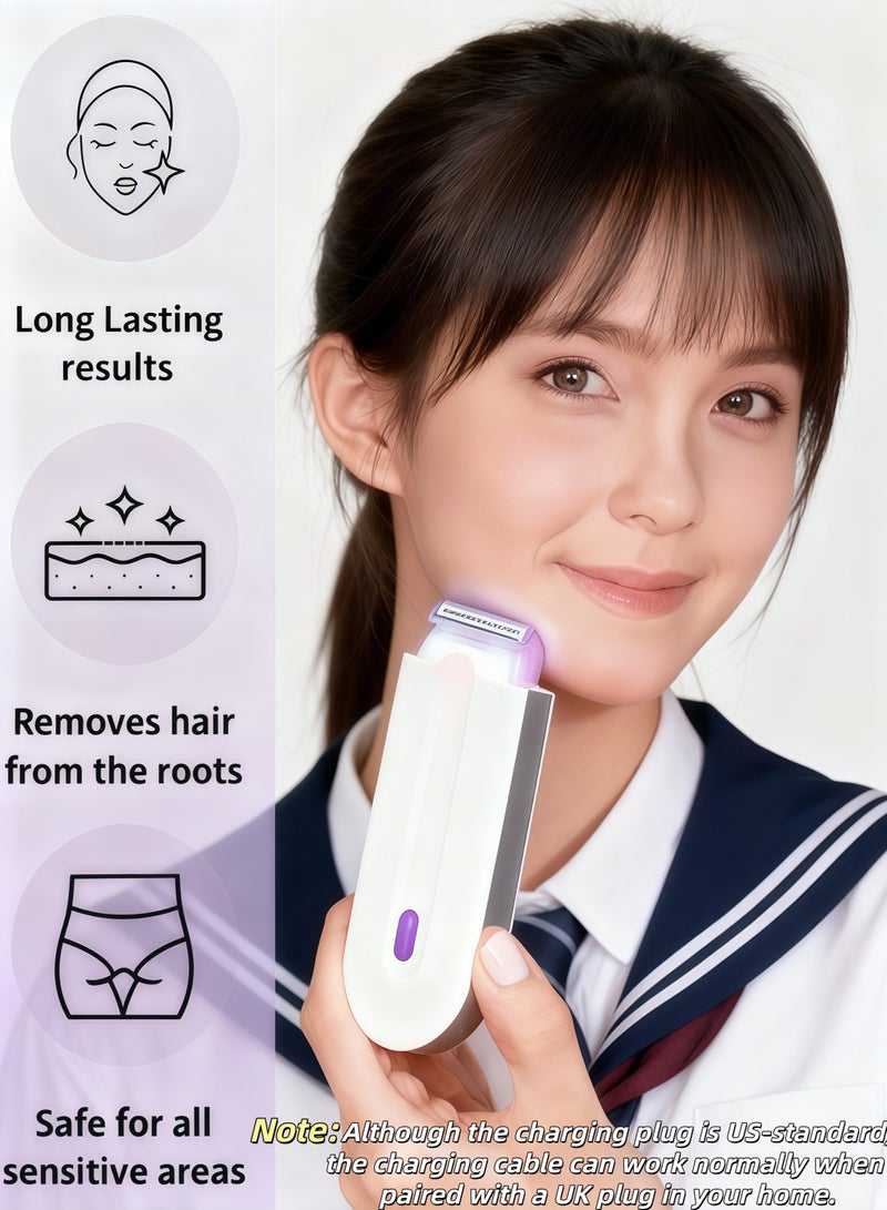 XiuWoo Electric Razor for Women,Painless Epilator,USB Rechargeable,Bikini Trimmer,Women's Shaver Cordless Wet and Dry,with 2 Pcs Heads,for Lip, Chin, Arms,face, Legs and underarms(White,US Standard) - Image 1