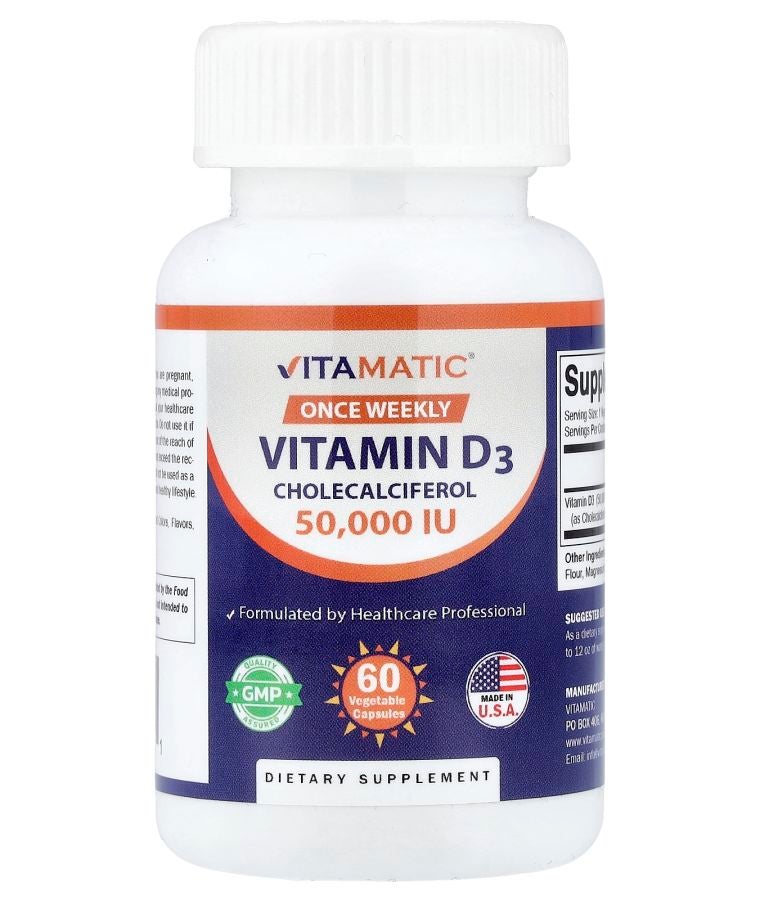 Vitamatic Vitamin D3 1250 mcg (50000 IU) 60 Vegetable Capsules