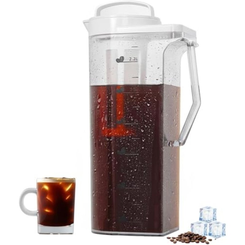 Cold Brew Coffee Maker 74oz 2200ml,Portable Iced Coffee And Tea Pitcher With Fine Mesh Filter And Lid, Leak-Proof Borosilicate Glass Carafe For Home Or Camping - Image 1