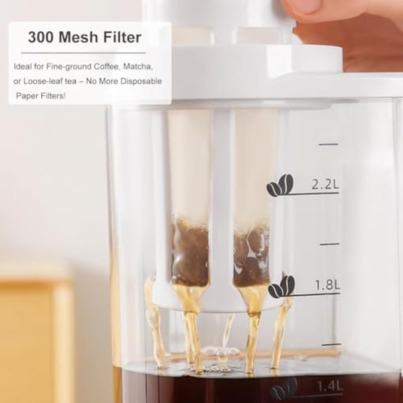 Cold Brew Coffee Maker 74oz 2200ml,Portable Iced Coffee And Tea Pitcher With Fine Mesh Filter And Lid, Leak-Proof Borosilicate Glass Carafe For Home Or Camping - Image 4