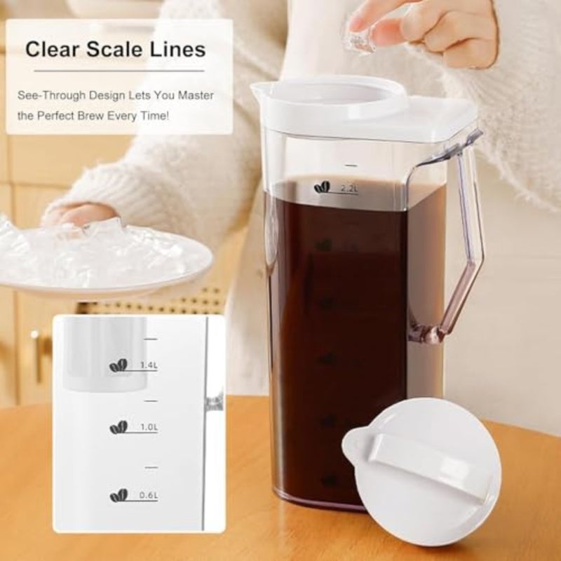 Cold Brew Coffee Maker 74oz 2200ml,Portable Iced Coffee And Tea Pitcher With Fine Mesh Filter And Lid, Leak-Proof Borosilicate Glass Carafe For Home Or Camping - Image 3