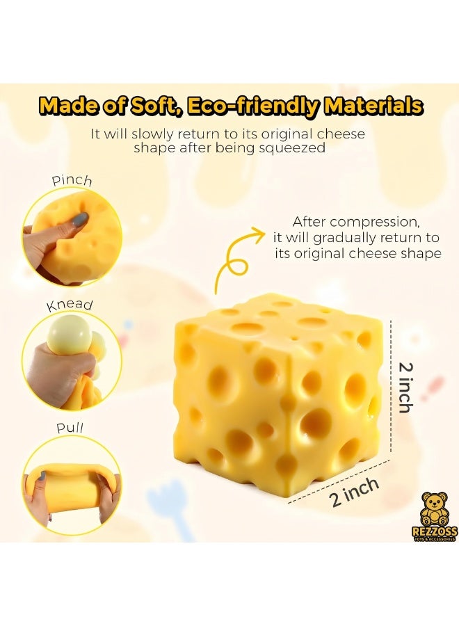 REZZOSS Cheese Block Squishy Squeeze Toy 5cm – Premium Swiss Cheese Fidget Stress Ball for Kids & Adults | Soft Sensory Decompression Toy for Anxiety Relief & Study Focus | Funny Novelty Stocking Stuffer Gift & Office Desk Accessory - Image 2