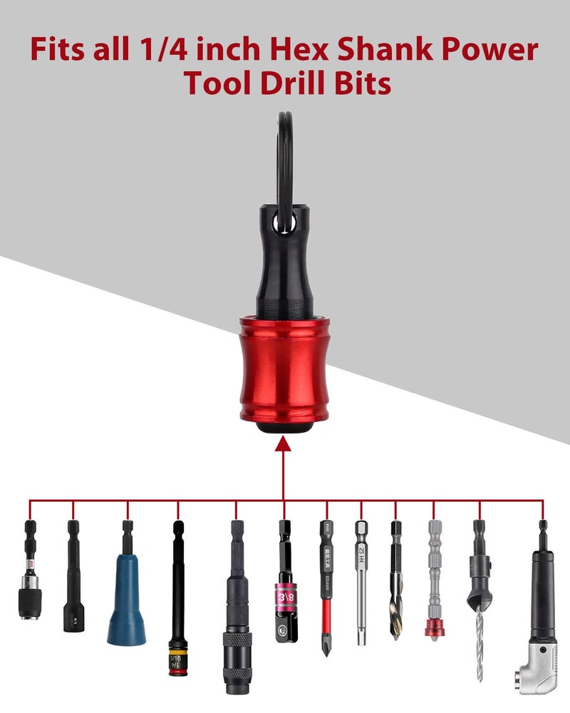 katerk 6pcs Red&Black Bit Holder with Carabiner Socket for Mens Gift, 1/4 inch Hex Shank Aluminum Alloy Screwdriver Bit Holders, Quick Release Easy Change Impact Driver Drill Bit Keychain Extension - Image 3