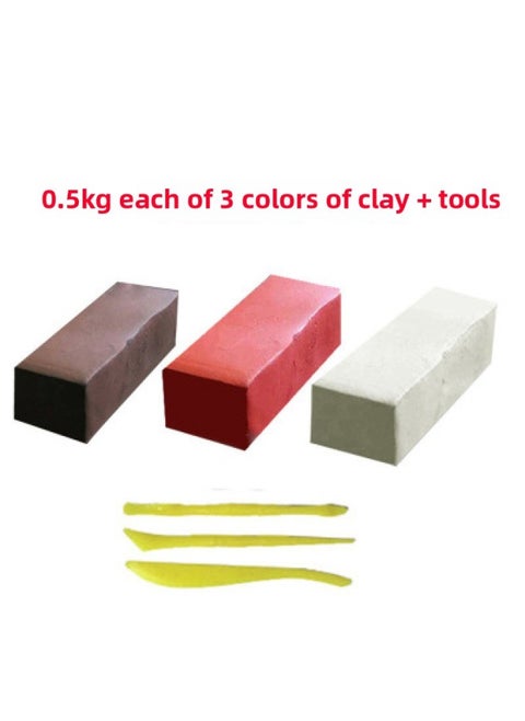 Linghan Purple Sand Professional Yixing Clay Does Not Crack Wipe Buddha Plastic Tea Set Clay Manual Clay Full Of Special Olympics-Color:0.5kg Each Of Three Colors Of Mud, Free Three-piece Tool Set✈