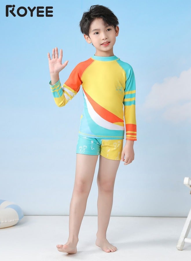 Royee Children's Swimsuit kids Long Sleeved One Piece Sun Proof Swimsuit With Hat For Height 70-120cm Boys  - Image 2