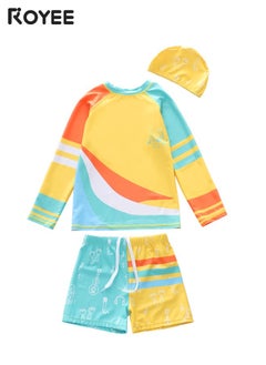 Royee Children's Swimsuit kids Long Sleeved One Piece Sun Proof Swimsuit With Hat For Height 70-120cm Boys  - Image 1