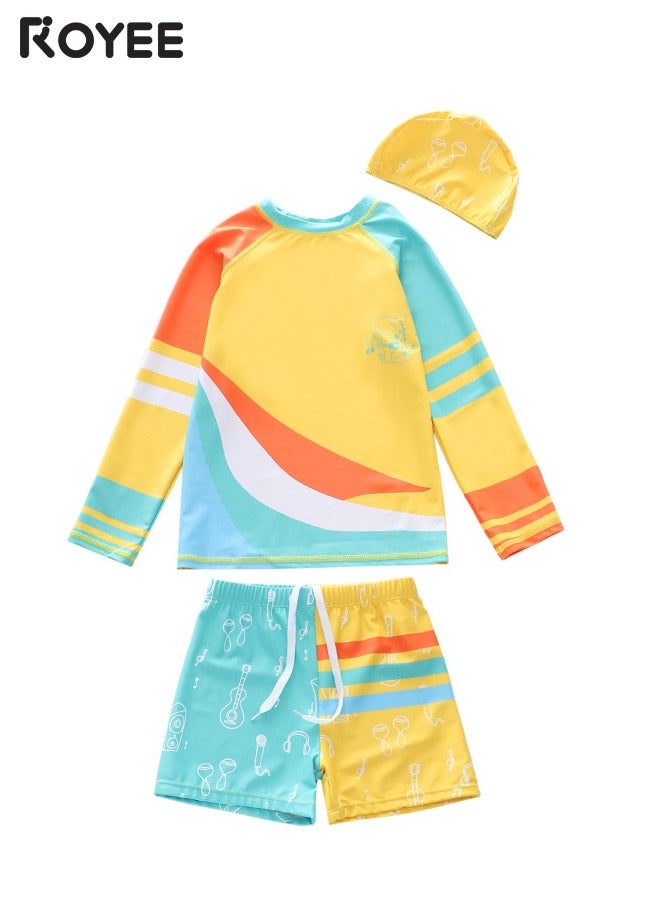 Royee Children's Swimsuit kids Long Sleeved One Piece Sun Proof Swimsuit With Hat For Height 70-120cm Boys  - Image 1