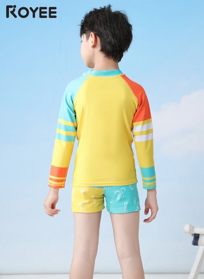 Royee Children's Swimsuit kids Long Sleeved One Piece Sun Proof Swimsuit With Hat For Height 70-120cm Boys  - Image 3