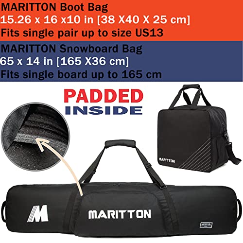MARITTON Padded Snowboard and Boot Bag Combo,Store Transport Snowboard Up to 165 cm and Boots Up to Size 13,Two-Piece Snowboard Travel Bags. (BLK) - Image 2