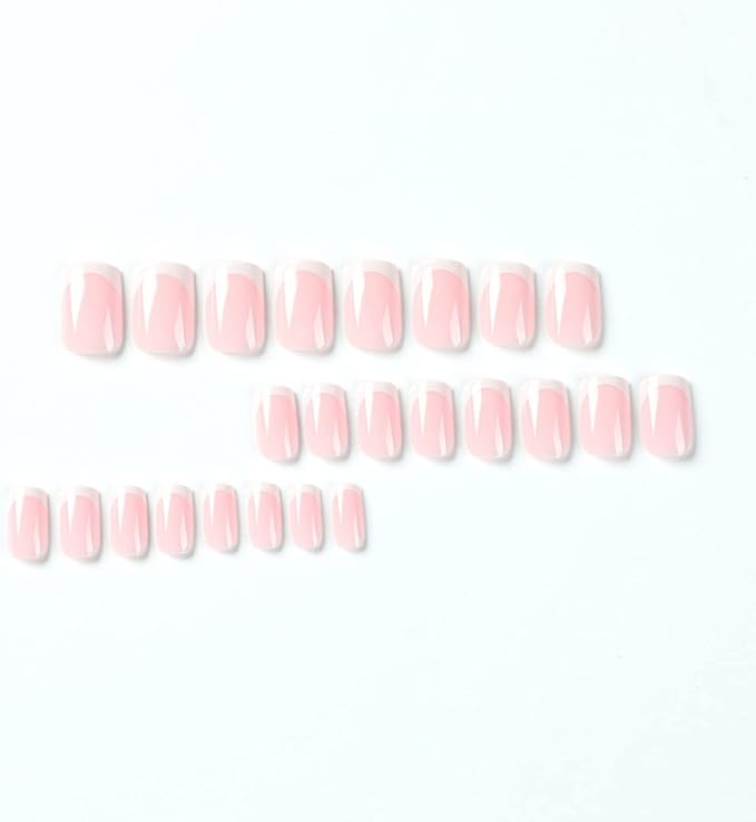 JUSTOTRY 24 Pcs Colourful Flower Short False Nails Square PatternNude Press on Nails ShortGlossy Fake Nails with Nail GlueLeaf Squoval French Stick on Nails for Women and Teens Gifts