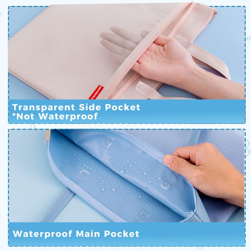Pendancy Mesh Zipper Pouch A4 Size, Large Double Pocket Waterproof File Bag with Handle, 11x13.8 in Foldable Document Storage for Puzzle Project/Cross Stitch/Travel/Officeï¼ˆAdvanced Blueï¼‰ - Image 3