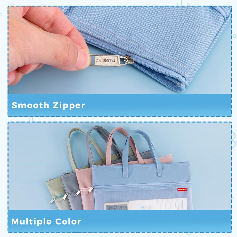 Pendancy Mesh Zipper Pouch A4 Size, Large Double Pocket Waterproof File Bag with Handle, 11x13.8 in Foldable Document Storage for Puzzle Project/Cross Stitch/Travel/Officeï¼ˆAdvanced Blueï¼‰ - Image 5
