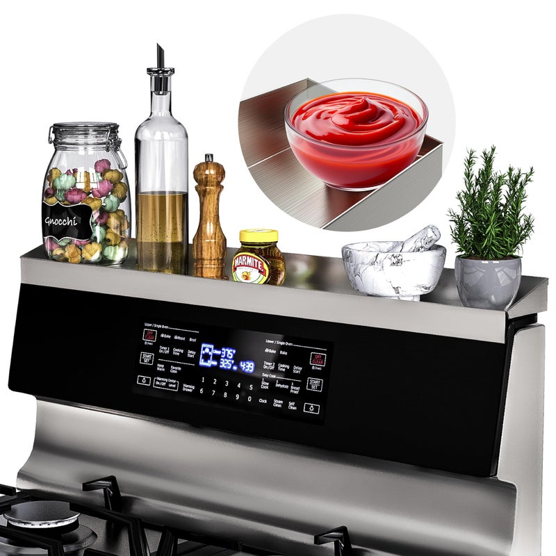 Mount Walker 30 Upgrade Stainless Steel Stove Top Shelf Magnetic Shelf for Kitchen Over The Stove Spice Rack Organizer Back of Oven Rack with Border All Around Silver