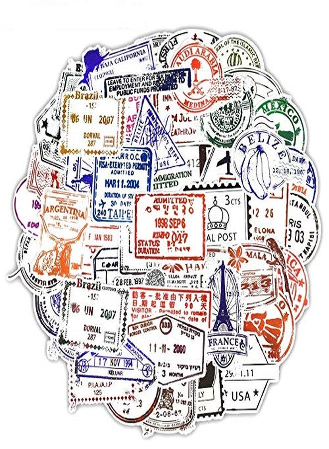 iDream Retro Postmark Visa Seal Graffiti Travel Vinyl Stickers (Set of 50) - 3 to 8 cm, DIY Scrapbook, Luggage, Laptop and Journal Decorative Stickers for Travel Lovers - Image 2