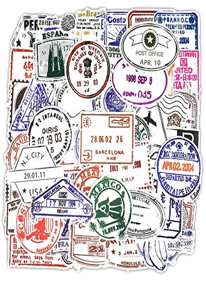 iDream Retro Postmark Visa Seal Graffiti Travel Vinyl Stickers (Set of 50) - 3 to 8 cm, DIY Scrapbook, Luggage, Laptop and Journal Decorative Stickers for Travel Lovers - Image 1