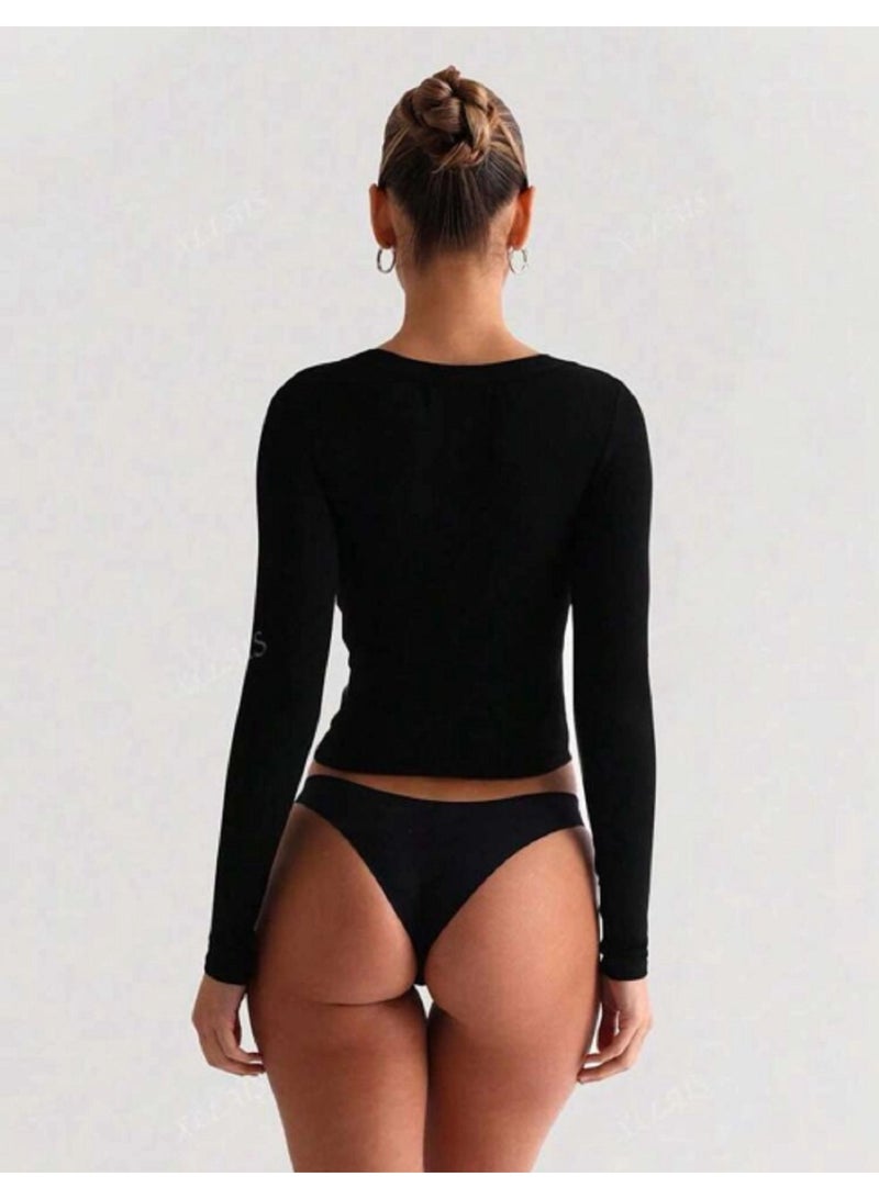 WARD MANIKAN  Women's Plain Long Sleeve T-Shirt Made of Cotton and Lycra - Image 2