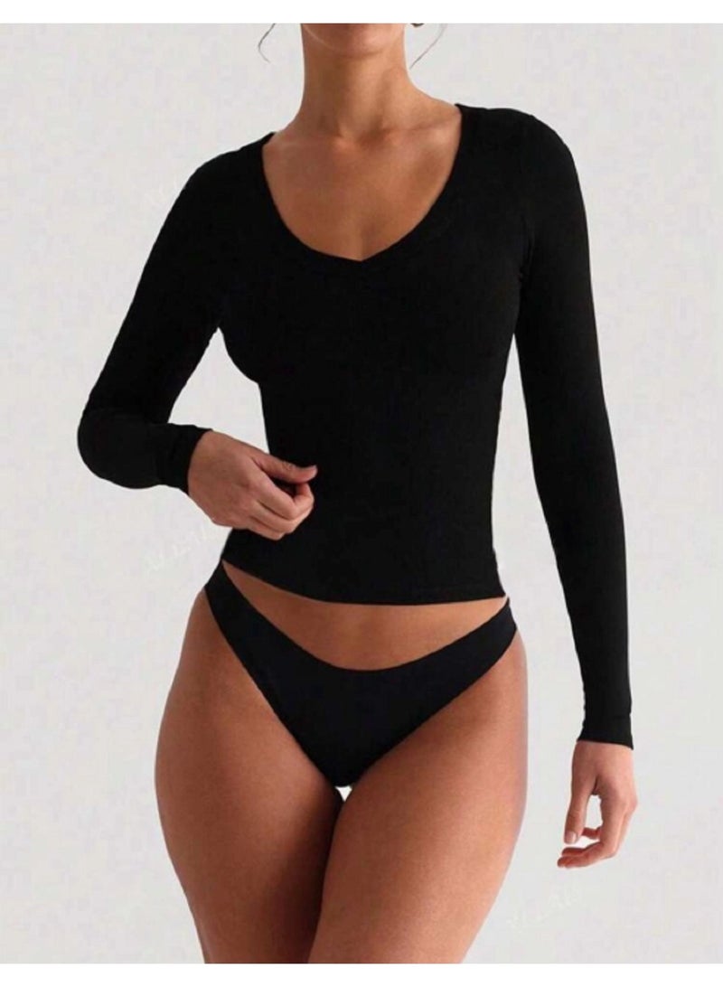 WARD MANIKAN  Women's Plain Long Sleeve T-Shirt Made of Cotton and Lycra - Image 1