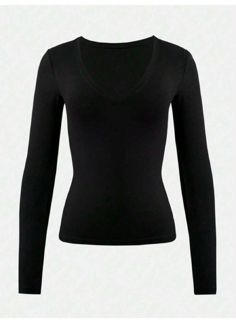WARD MANIKAN  Women's Plain Long Sleeve T-Shirt Made of Cotton and Lycra - Image 5