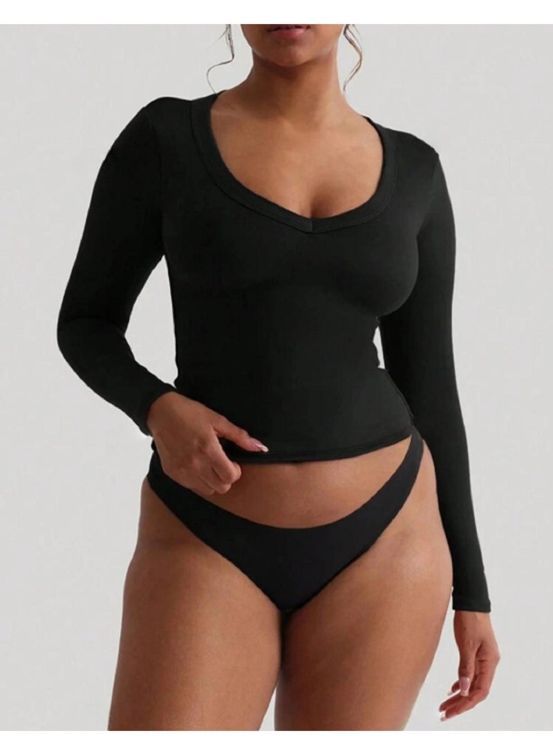 WARD MANIKAN  Women's Plain Long Sleeve T-Shirt Made of Cotton and Lycra - Image 4