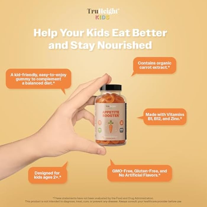 TruHeight Kids Appetite Booster Gummies (Orange, Ages 2+) All Natural Toddler & Kids Appetite Stimulant to Eat More - Weight Gain Supplements - Vitamins for Underweight Children - Picky Eater Vitamin - Image 3
