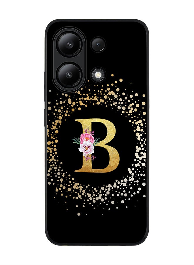 Stylizedd Rugged Black edge case for Xiaomi Redmi Note 13 4G, Slim fit Cover Custom Monogram Initial Letter Floral Pattern Alphabet - B ( Black ) - Image 1