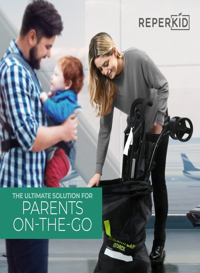 reperkid Umbrella Stroller Bag for Airplane Travel, Black and Green, 47" H x 15" W x 12" D, Fits Most Single and Double Umbrella Strollers - Premium Waterproof Cover, Adjustable Shoulder Strap - Image 2