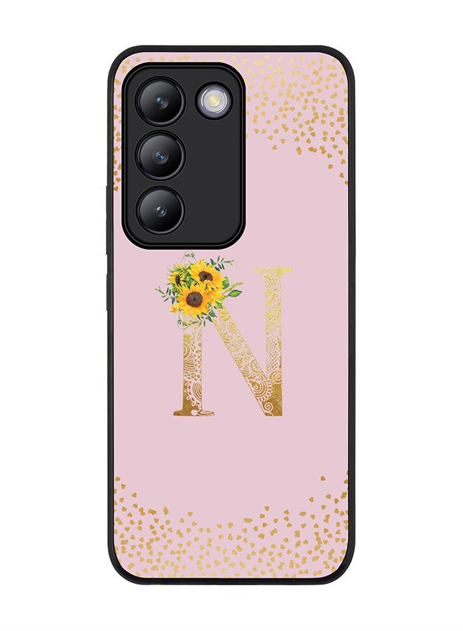 Stylizedd Rugged Black edge case for Vivo V30 Lite 5G, Flexible Cover -  Custom Monogram Initial Letter Mandala Floral Pattern Alphabet - N  (Pink ) - Image 1